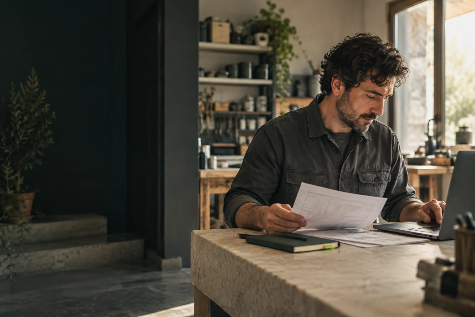 Un imprenditore al lavoro, tra richieste dei clienti e strumenti digitali